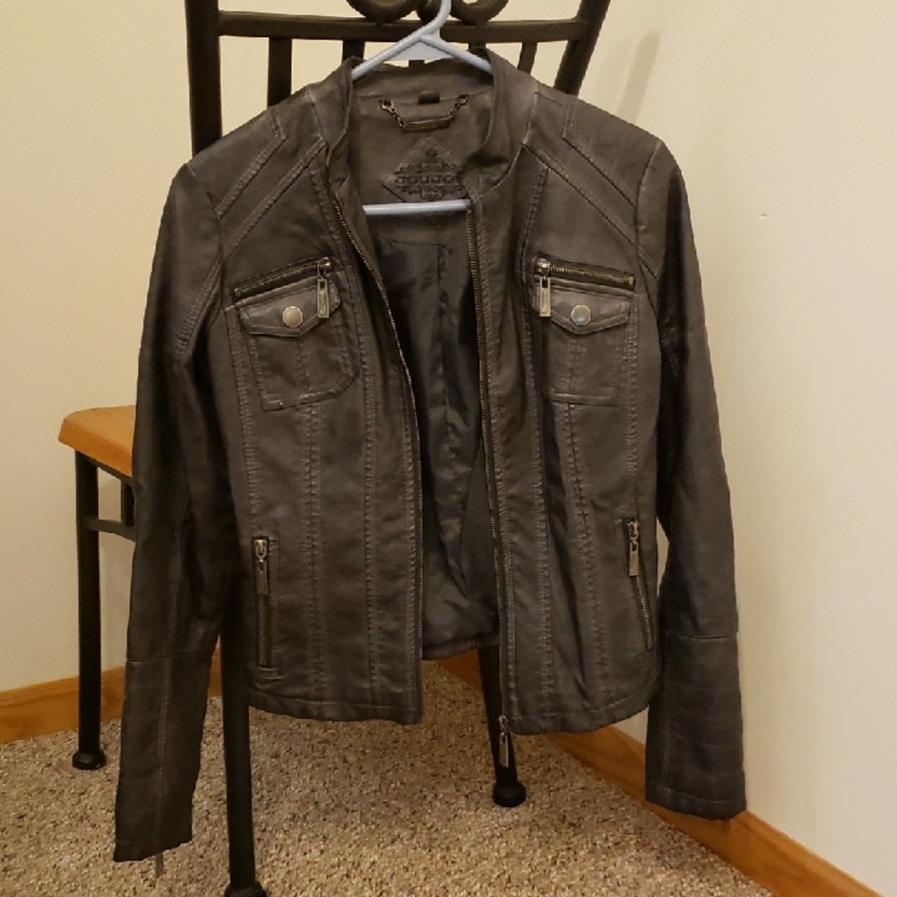 Jou Jou Charcoal Vegan Leather Jacket for Women